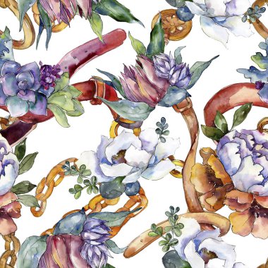 Buketler çiçek botanik çiçekler. Suluboya arka plan illüstrasyon küme. Sorunsuz arka plan deseni.
