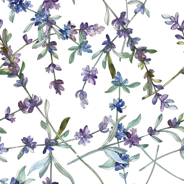 Фиолетовый цветочный ботанический цветок из лаванды. Набор акварельных фонов. Бесшовный рисунок фона
.