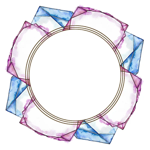 화려한 다이아몬드 바위 보석 광물 수채화 크리스탈 돌 배경 설정. 프레임 테두리 장식 스퀘어. — 스톡 사진