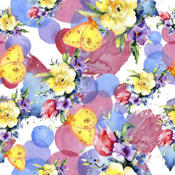 Bouquets floral botanical flowers. Watercolor background illustration set. Seamless background pattern. — Stock Photo, Image