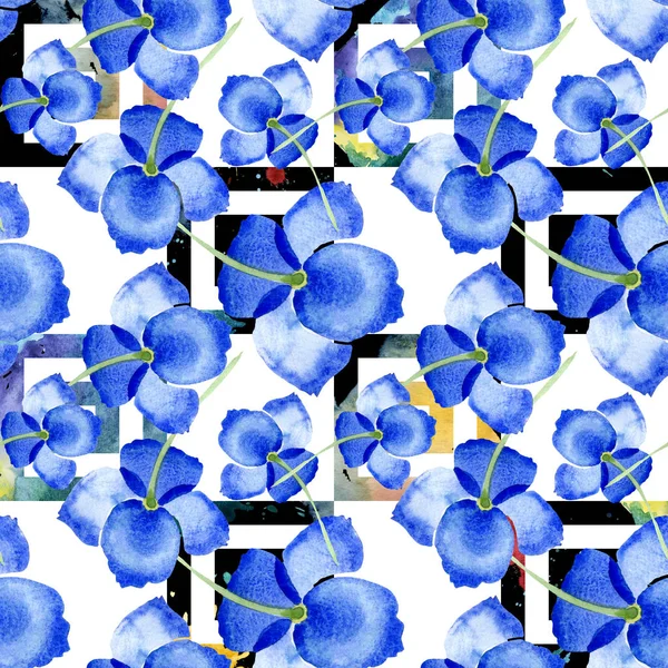블루 양 귀 비 꽃 식물 꽃입니다. 수채화 그림 집합입니다. 원활한 배경 패턴. — 스톡 사진