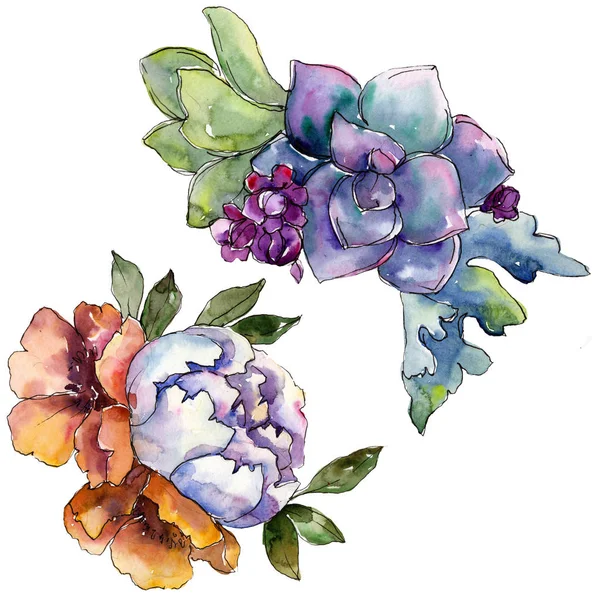 Bouquets floral botanical flowers. Watercolor background illustration set. Isolated bouquet illustration element. — Stock Photo, Image