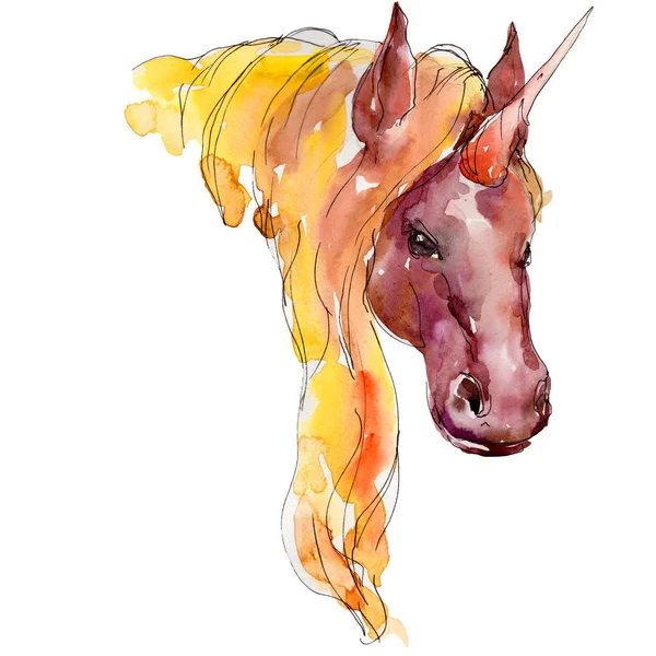 Lindo unicornio caballo animal cuerno carácter. Conjunto de ilustración de fondo acuarela. Elemento de ilustración unicornio aislado . — Foto de Stock