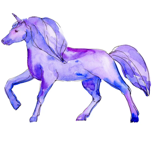 Lindo unicornio caballo animal cuerno carácter. Conjunto de ilustración de fondo acuarela. Elemento de ilustración unicornio aislado . — Foto de Stock