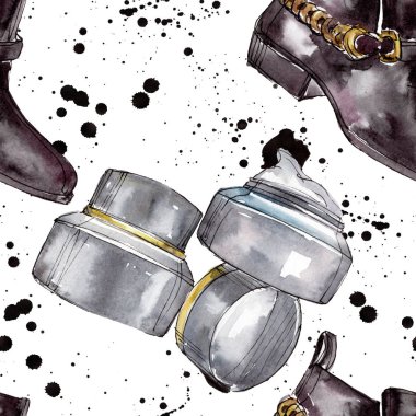 Bir suluboya stil izole öğesi moda kroki. Suluboya resim ayarlayın. Sorunsuz arka plan deseni.