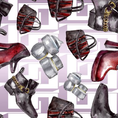 Bir suluboya stil izole öğesi moda kroki. Suluboya resim ayarlayın. Sorunsuz arka plan deseni.