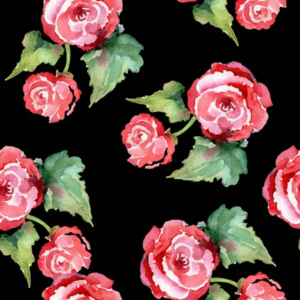 Ramo de rosas rojas flores botánicas florales. Conjunto de ilustración de fondo acuarela. Patrón de fondo sin costuras . — Foto de Stock