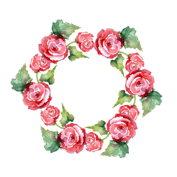 Bouquet de roses rouges fleurs botaniques florales. Ensemble d'illustration de fond aquarelle. Cadre bordure ornement carré . — Photo