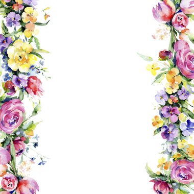 Buketler çiçek botanik çiçekler. Vahşi bahar yaprak izole kır çiçeği. Suluboya arka plan illüstrasyon küme. Suluboya çizim moda aquarelle izole. Çerçeve kenarlığı süsleme Meydanı.