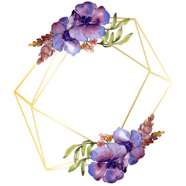 Mavi mor buket çiçek botanik çiçekler. Vahşi bahar yaprak izole kır çiçeği. Suluboya arka plan illüstrasyon küme. Suluboya çizim moda aquarelle. Çerçeve kenarlığı süsleme Meydanı.