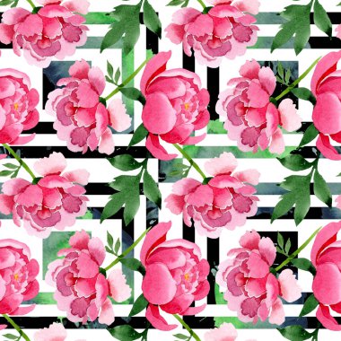 Pembe Şakayık botanik çiçek. Vahşi bahar yaprak izole kır çiçeği. Suluboya resim kümesi. Suluboya çizim moda aquarelle. Sorunsuz arka plan deseni. Kumaş duvar kağıdı yazdırma doku.