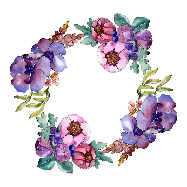 Blaulila Blumenstrauß Mit Botanischen Blumen Wildes Frühlingsblatt Wildblume Isoliert Aquarell — Stockfoto