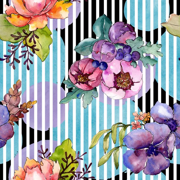 Синий Фиолетовый Букет Ботанических Цветов Дикий Весенний Цветок Набор Акварельных — стоковое фото