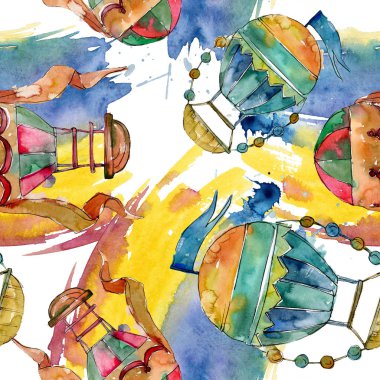 Sıcak hava balon arka plan fly hava taşıma illüstrasyon. Suluboya arka plan ayarlamak. Suluboya çizim moda aquarelle izole. Sorunsuz arka plan deseni. Kumaş duvar kağıdı yazdırma doku.