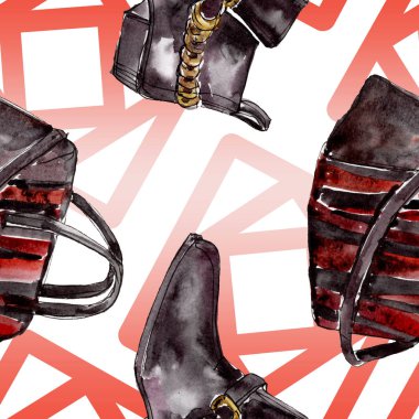 Moda kroki glamour çizimde bir suluboya stil aquarelle öğesi. Giyim Aksesuarları moda kıyafet ayarlayın. Suluboya sorunsuz arka plan deseni ayarlayın. Kumaş duvar kağıdı yazdırma doku.