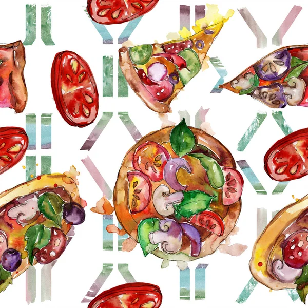 Fast Food Itallian Pizza Elszigetelt Akvarell Stílusú Kézzel Rajzolt Objektumok — Stock Fotó