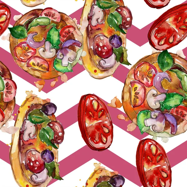 Pizza Italiana Comida Rápida Conjunto Aislado Estilo Acuarela Ilustración Objetos — Foto de Stock