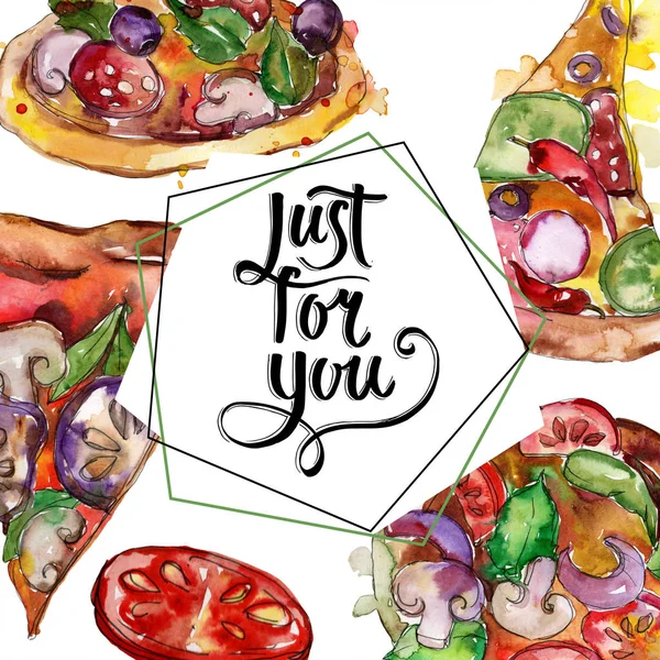 Szybkie Jedzenie Włoskie Pizza Stylu Przypominającym Akwarele Białym Tle Ustaw — Zdjęcie stockowe