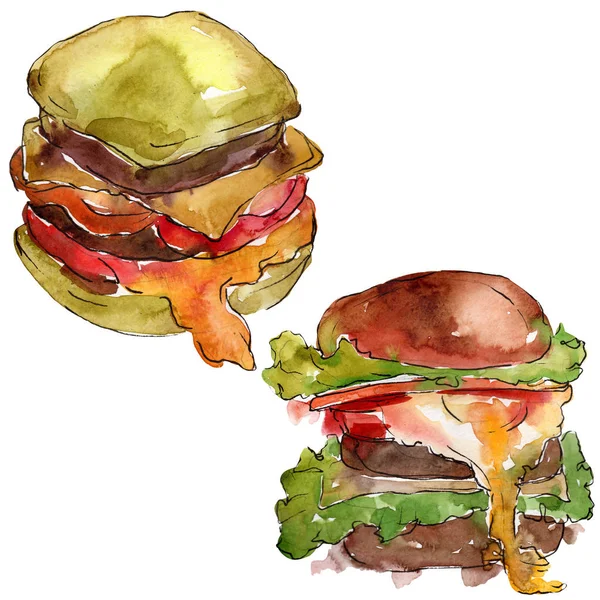 수채화 스타일에서 햄버거입니다 메뉴에 바탕에 수채화 패스트 — 스톡 사진