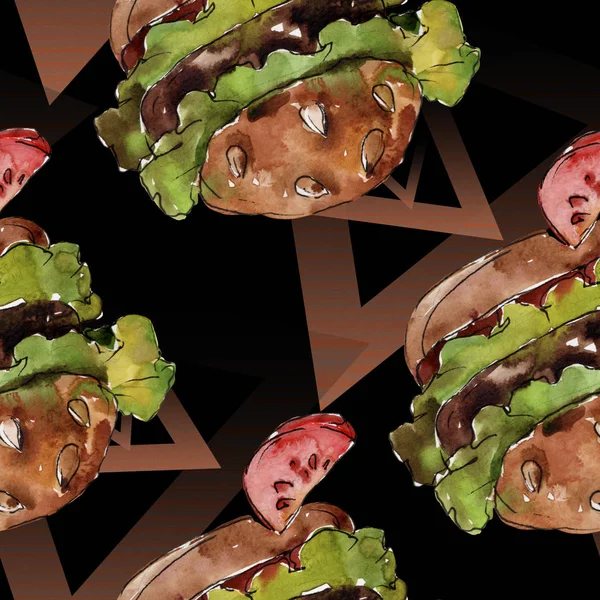 Hamburger Sandviç Izole Bir Suluboya Tarzında Ayarlayın Suluboya Lokanta Illüstrasyon — Stok fotoğraf