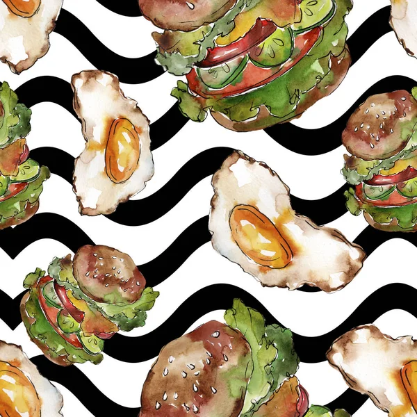 Sandwich Hamburger Dans Ensemble Isolé Style Aquarelle Illustration Restauration Rapide — Photo