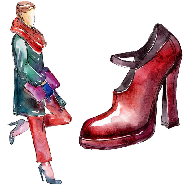 Ilustrasi Glamor Mode Sketsa Wanita Dan Sepatu Dalam Gaya Cat — Stok Foto