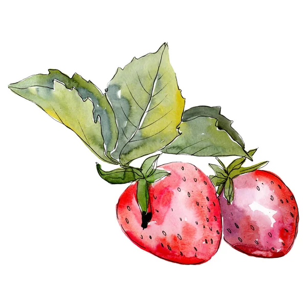 Φράουλα Υγιεινά Τρόφιμα Στυλ Υδροχρώματος Απομονωμένη Ακουαρέλα Φόντο Εικόνα Σύνολο — Φωτογραφία Αρχείου