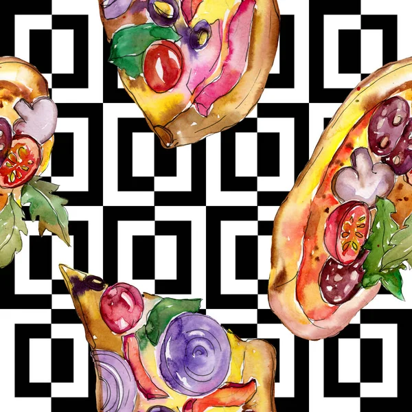 Fast Food Itallian Pizza Een Aquarel Stijl Geïsoleerd Instellen Hand — Stockfoto