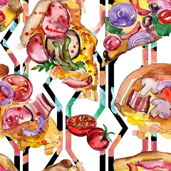 Restauration Rapide Pizza Itallienne Dans Ensemble Isolé Style Aquarelle Illustration — Photo