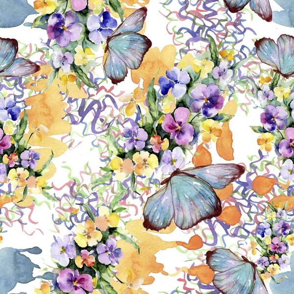 Bouquets flores botânicas florais. Conjunto de ilustração de fundo aquarela. Padrão de fundo sem costura . — Fotografia de Stock