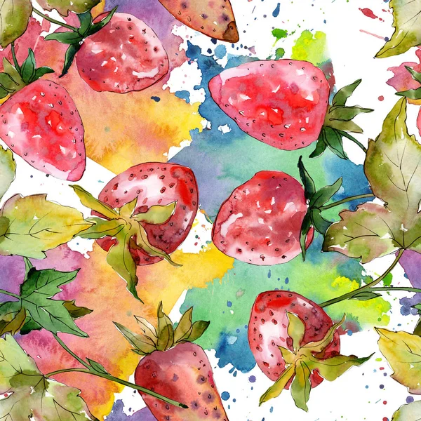 Erdbeere gesunde Nahrung isoliert. Aquarell Hintergrundillustration Set. nahtloses Hintergrundmuster. — Stockfoto
