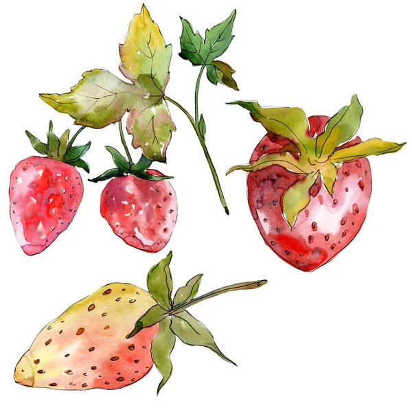 Φράουλα υγιεινά τρόφιμα απομονωμένα. Σετ ακουαρέλας φόντο. Απομονωμένη μούρο εικονογράφηση στοιχείο. — Φωτογραφία Αρχείου