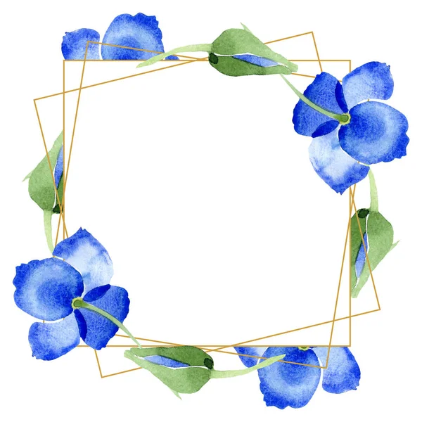 Blauwe klaproos floral botanische bloemen. Aquarel achtergrond afbeelding instellen. Frame grens ornament vierkant. — Stockfoto