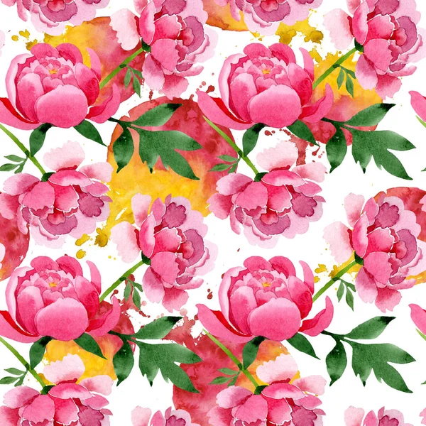 Pink peony floral botanical flowers. Watercolor background illustration set. Seamless background pattern.