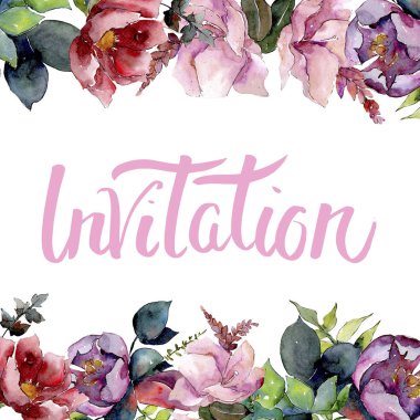 Buket kompozisyon çiçek botanik çiçekler. Suluboya arka plan illüstrasyon küme. Çerçeve kenarlığı süsleme Meydanı.