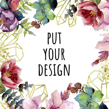 Buket kompozisyon çiçek botanik çiçekler. Suluboya arka plan illüstrasyon küme. Çerçeve kenarlığı süsleme Meydanı.