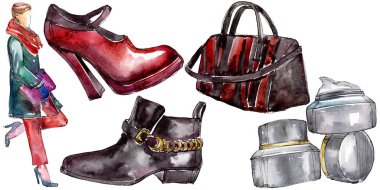 Moda kroki glamour çizimde bir suluboya stil izole öğesi. Suluboya arka plan ayarlamak.