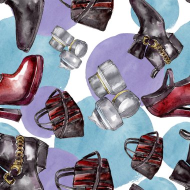 Bir suluboya stil izole öğesi moda kroki. Suluboya resim ayarlayın. Sorunsuz arka plan deseni.