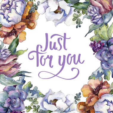 Buketler çiçek botanik çiçekler. Suluboya arka plan illüstrasyon küme. Çerçeve kenarlığı süsleme Meydanı.