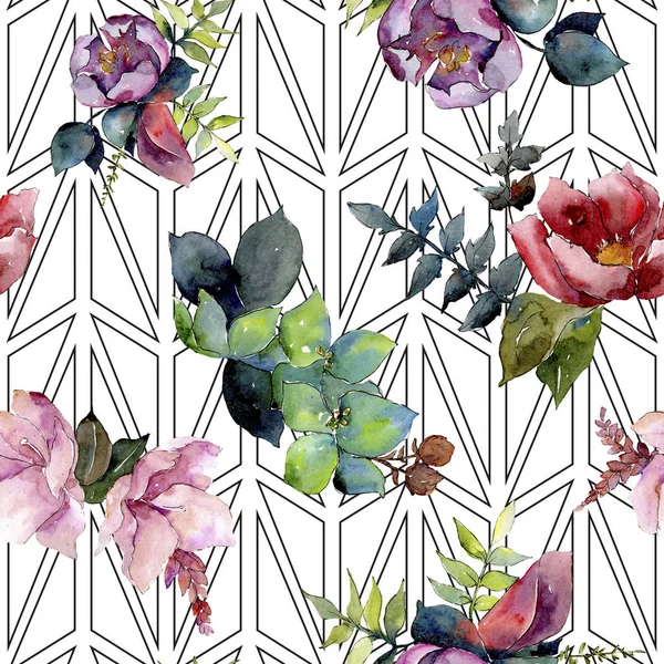 Composição de buquê flores botânicas florais. Conjunto de ilustração de fundo aquarela. Padrão de fundo sem costura . — Fotografia de Stock
