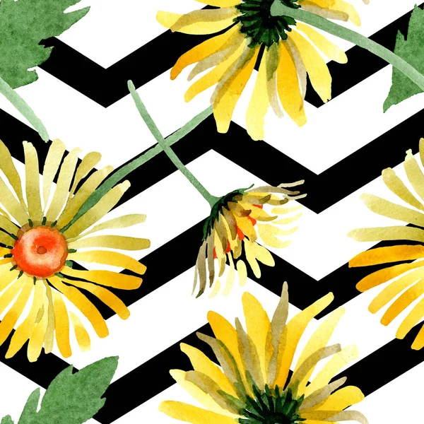 Gul tusensköna blommig botaniska blommor. Akvarell bakgrund illustration set. Sömlös bakgrundsmönster. — Stockfoto