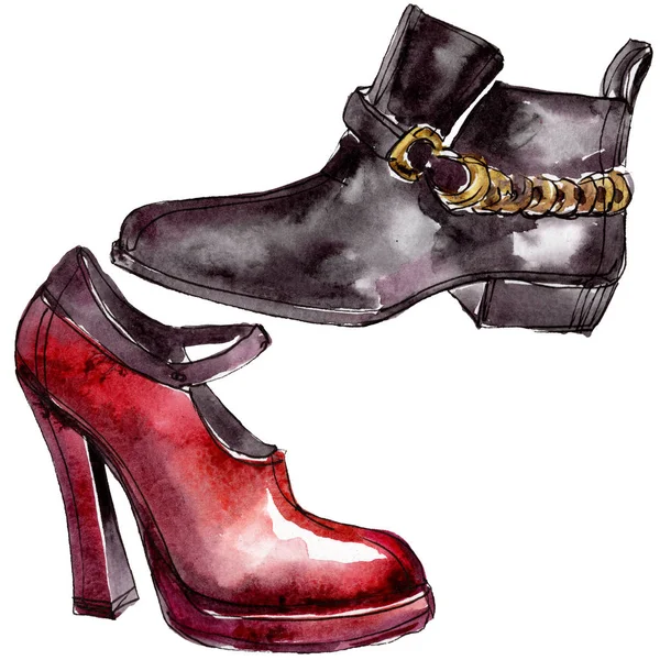 Sketsa sepatu ilustrasi glamor dalam gaya cat air elemen yang terisolasi. Latar belakang warna air ditata . — Stok Foto