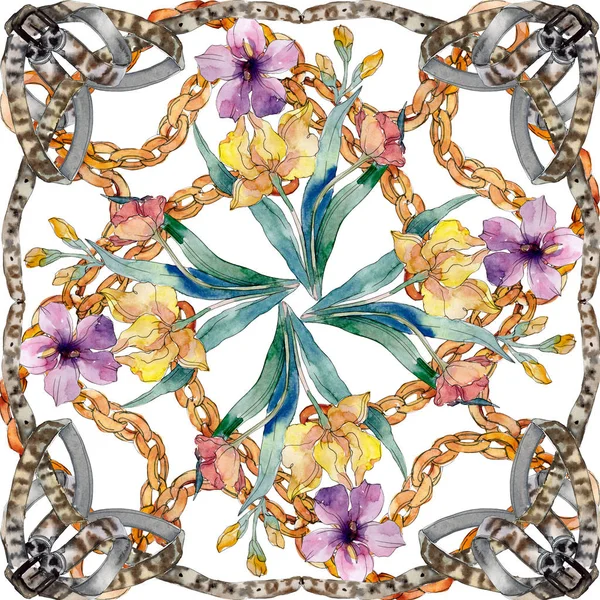 Lyx mode utskrifter med blommor mönster. Akvarell bakgrund illustration set — Stockfoto