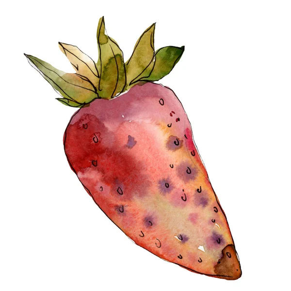 草莓健康食品在水彩画风格隔离。水彩背景设置。分离的浆果例证元素. — 图库照片