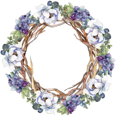 Buketler çiçek botanik çiçekler. Vahşi bahar yaprak izole kır çiçeği. Suluboya arka plan illüstrasyon küme. Suluboya çizim moda aquarelle izole. Çerçeve kenarlığı süsleme Meydanı.