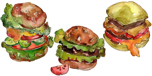 Hamburger Stylu Akvarelu Samostatný Aquarelle Pozadí Textura Souhrnný Vzorek Nebo — Stock fotografie
