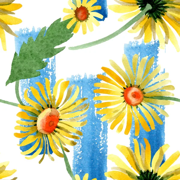 Žluté Sedmikrásky Botanické Květin Divoký Jarní Listové Wildflower Sada Akvarel — Stock fotografie