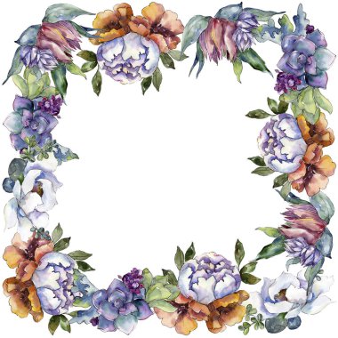 Buketler çiçek botanik çiçekler. Vahşi bahar yaprak izole kır çiçeği. Suluboya arka plan illüstrasyon küme. Suluboya çizim moda aquarelle izole. Çerçeve kenarlığı süsleme Meydanı.