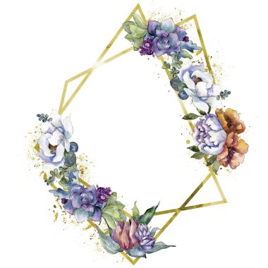 Buketler çiçek botanik çiçekler. Vahşi bahar yaprak izole kır çiçeği. Suluboya arka plan illüstrasyon küme. Suluboya çizim moda aquarelle izole. Çerçeve kenarlığı süsleme Meydanı.