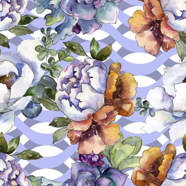 Buketler çiçek botanik çiçekler. Vahşi bahar yaprak izole. Suluboya resim kümesi. Suluboya çizim moda aquarelle. Sorunsuz arka plan deseni. Kumaş duvar kağıdı yazdırma doku.
